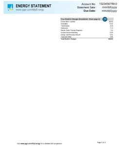 Electric charge breakdown on a typical PG&E bill